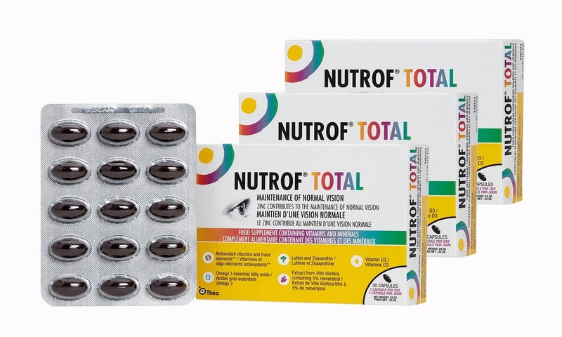 Nutrof Total Capsules â€“ Once Daily Food Supplement with Lutein, Zeaxanthin, Omega 3, and Antioxidants | 3 Pack of 30 Capsules (1 Capsule per Day - 3-Month Supply)